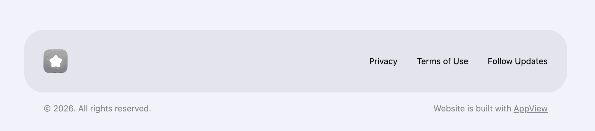 Image of the CompactFooter component with an app icon, a single row of links, and footnotes