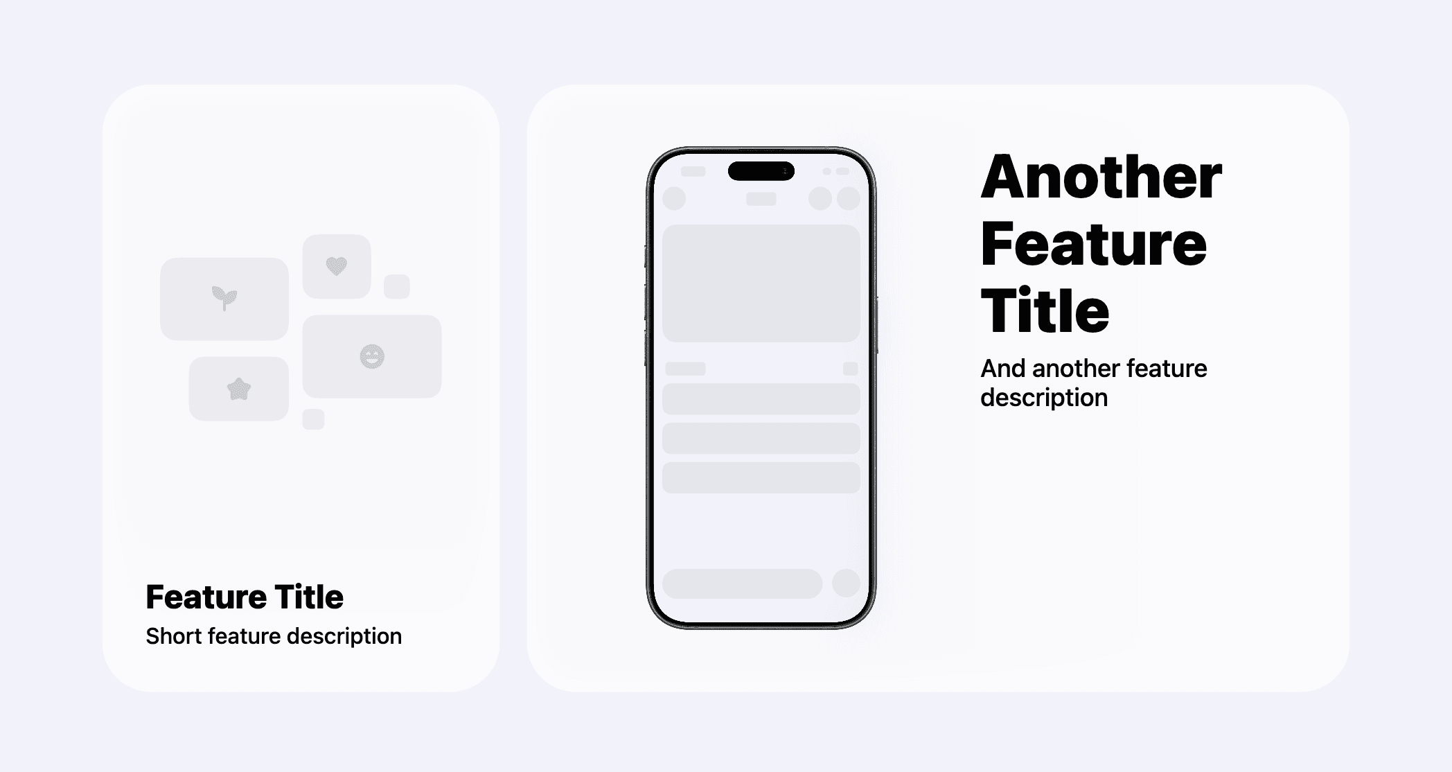 Example layouts for a StackedCard component. On the left information is arranged vertically and on the right - horizontally